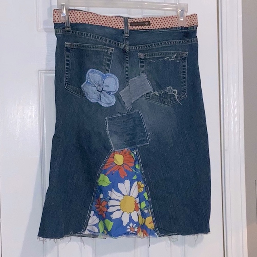OOAK Upcycled Boho Gap Patchwork Miniskirt Sz 6 - Picture 3 of 4